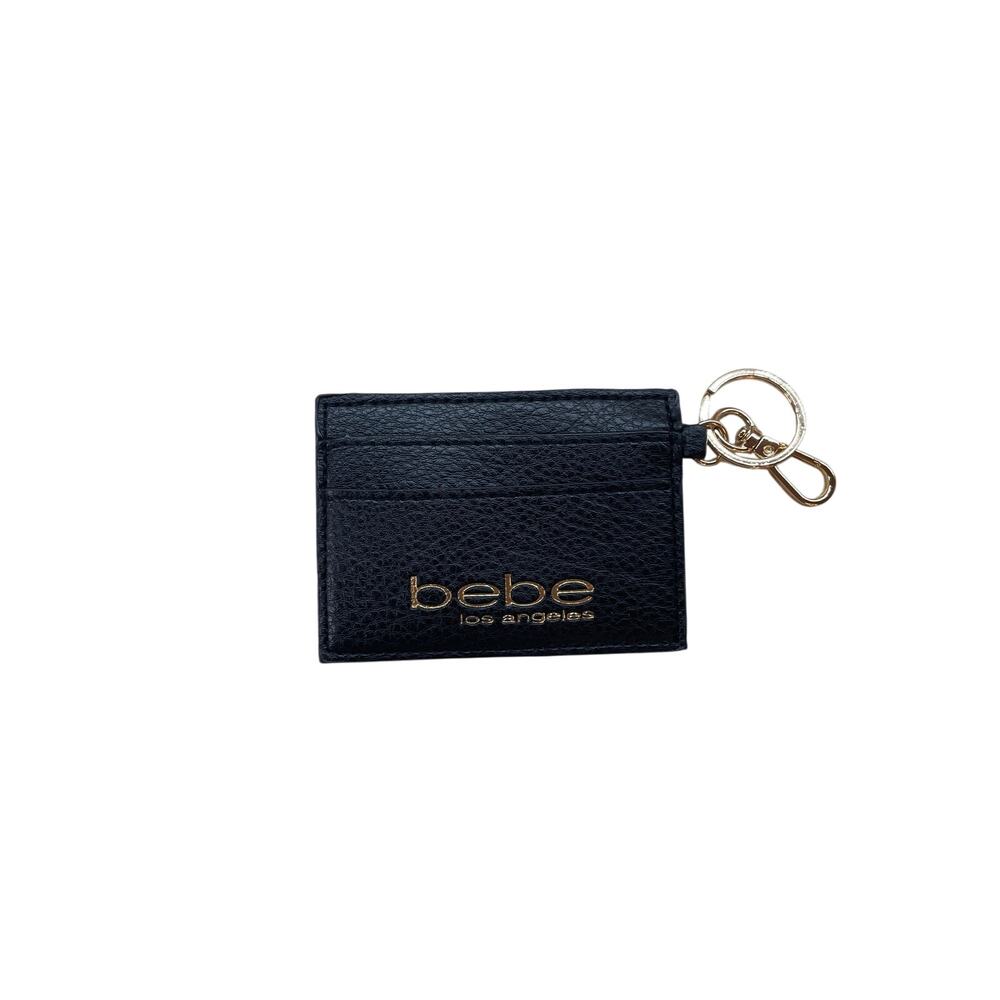 Bebe Card Holder Keychain Wallet Black Gold Logo Small Slim
